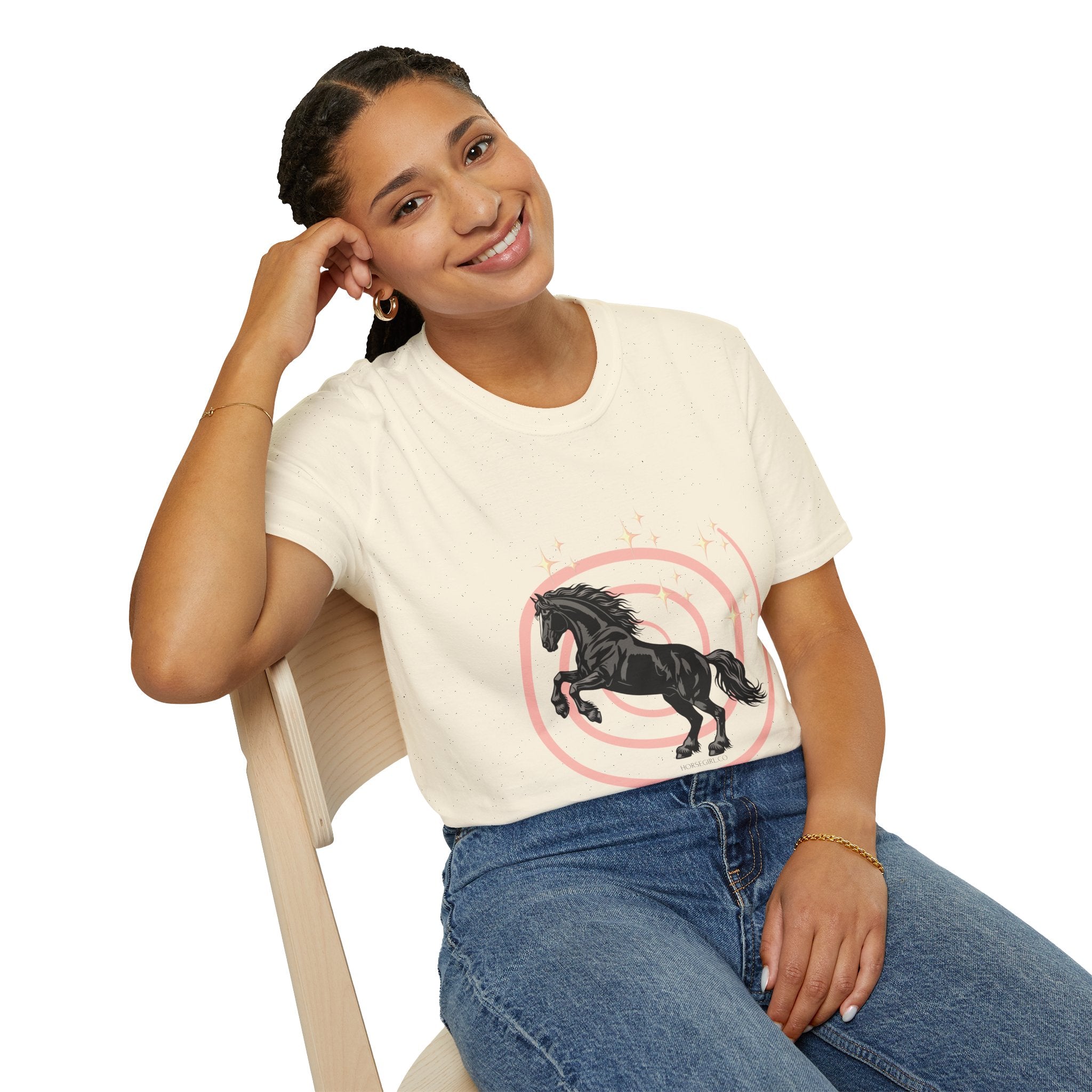 Black Horse Graphic T-Shirt — Majestic Stallion Retro Circle Design