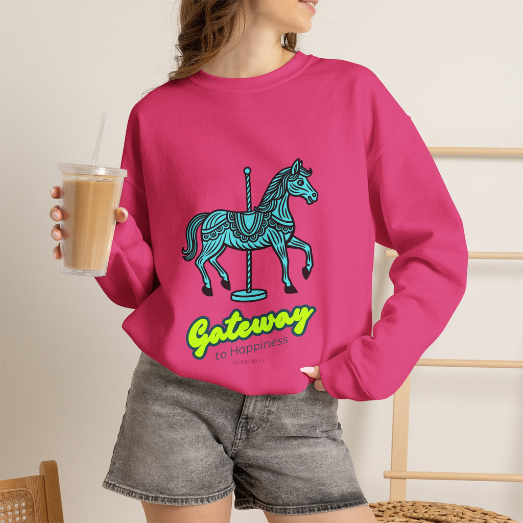 Carousel Horse Sweatshirt — "Gateway to Happiness" Graphic Crewneck