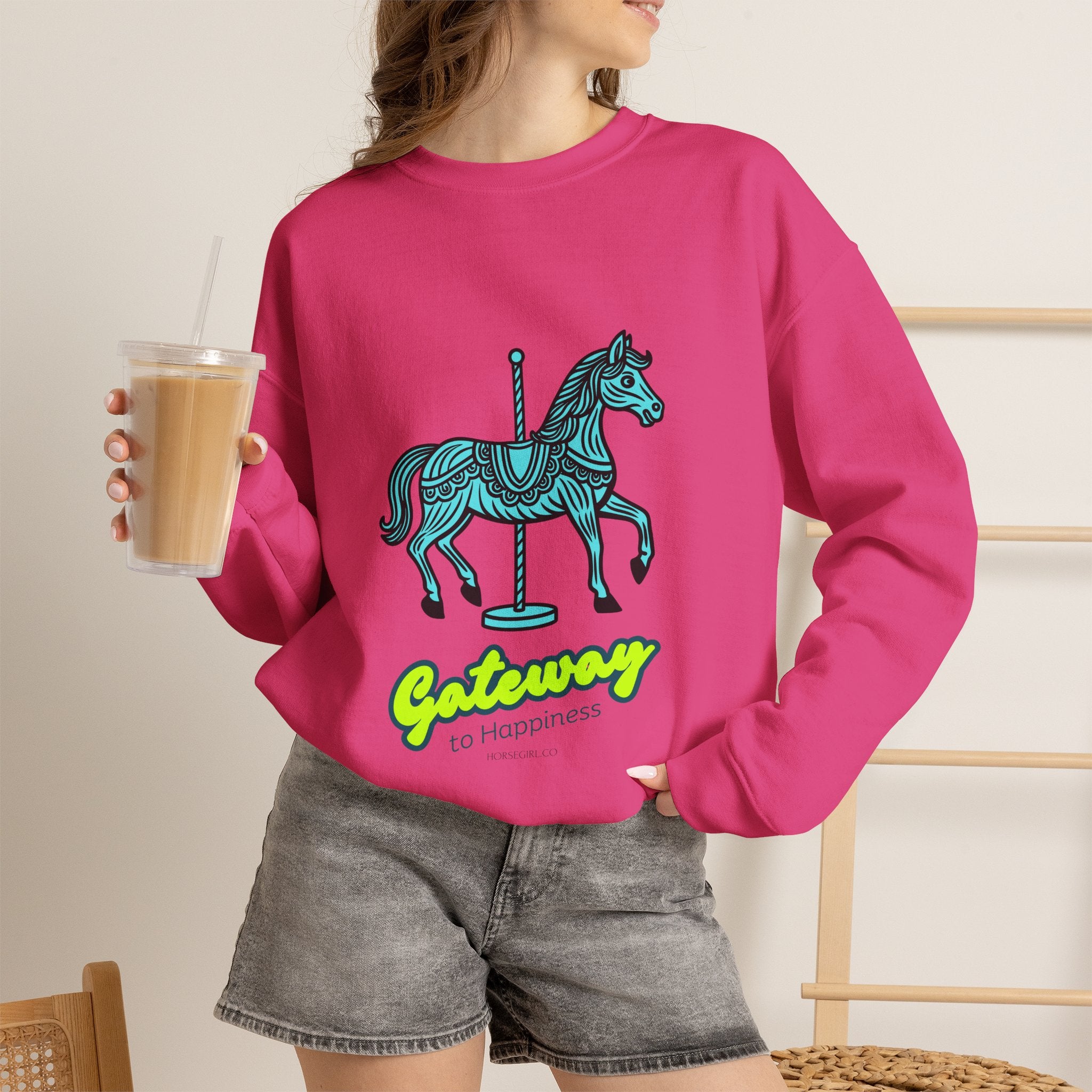 Carousel Horse Sweatshirt — "Gateway to Happiness" Graphic Crewneck