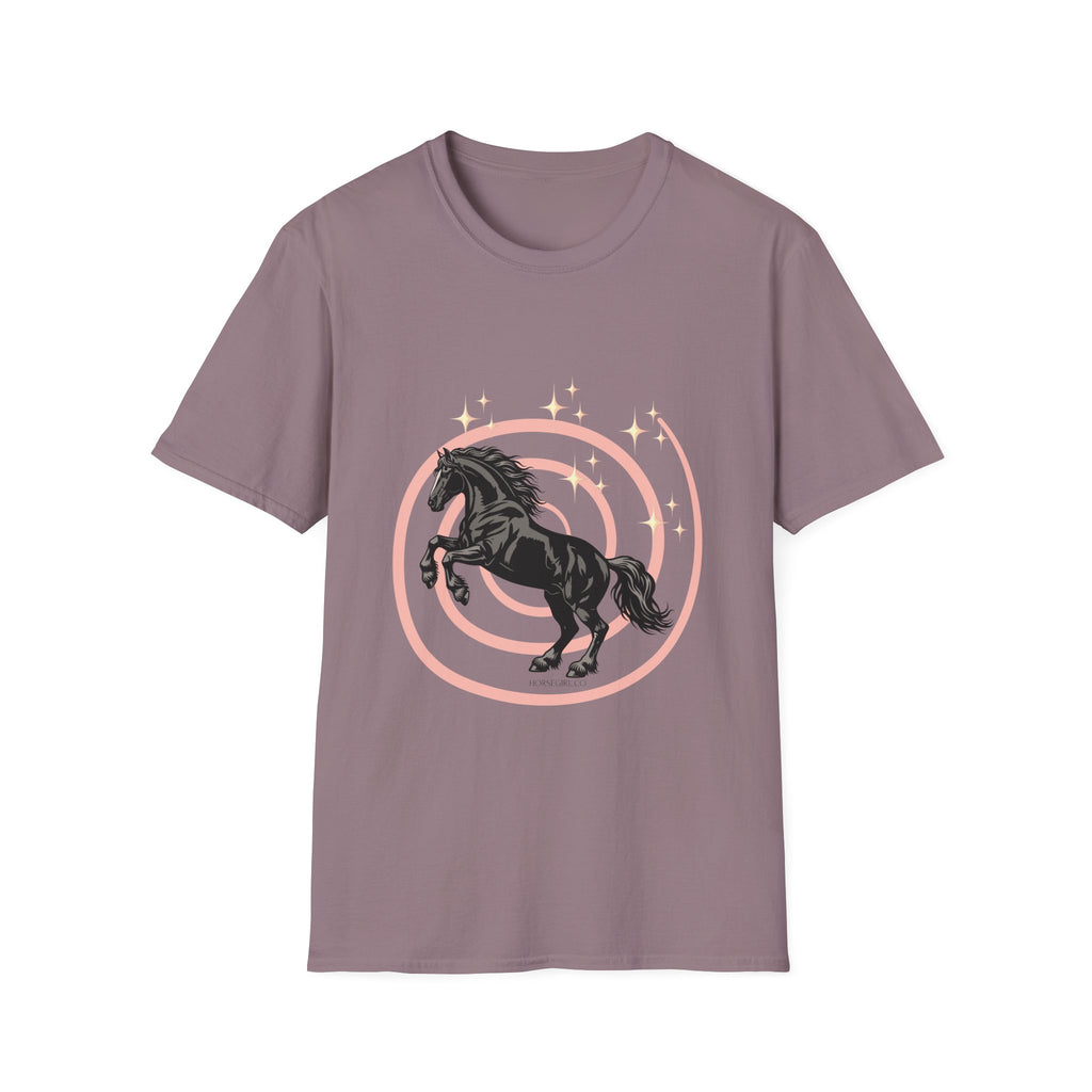 Black Horse Graphic T-Shirt — Majestic Stallion Retro Circle Design