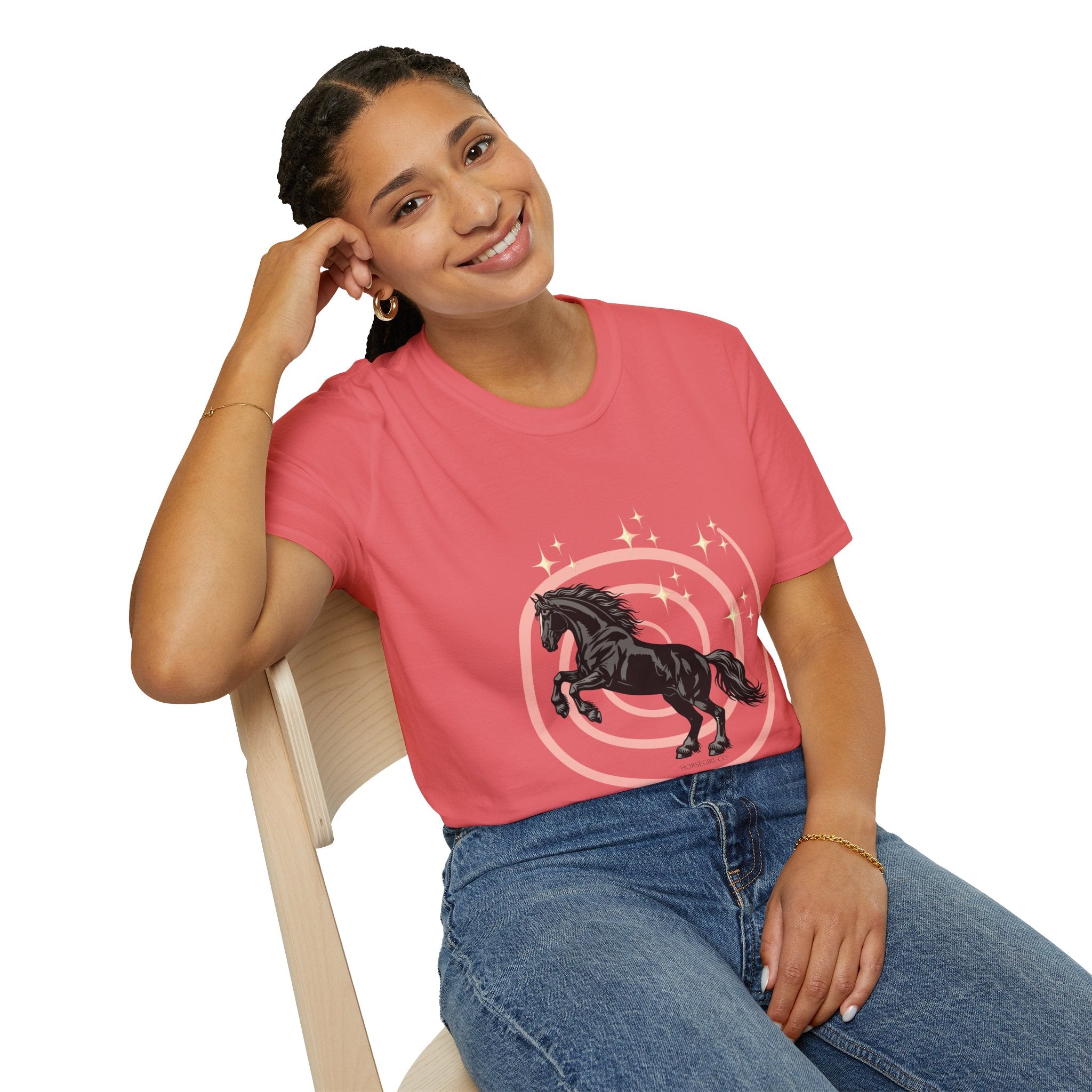 Black Horse Graphic T-Shirt — Majestic Stallion Retro Circle Design