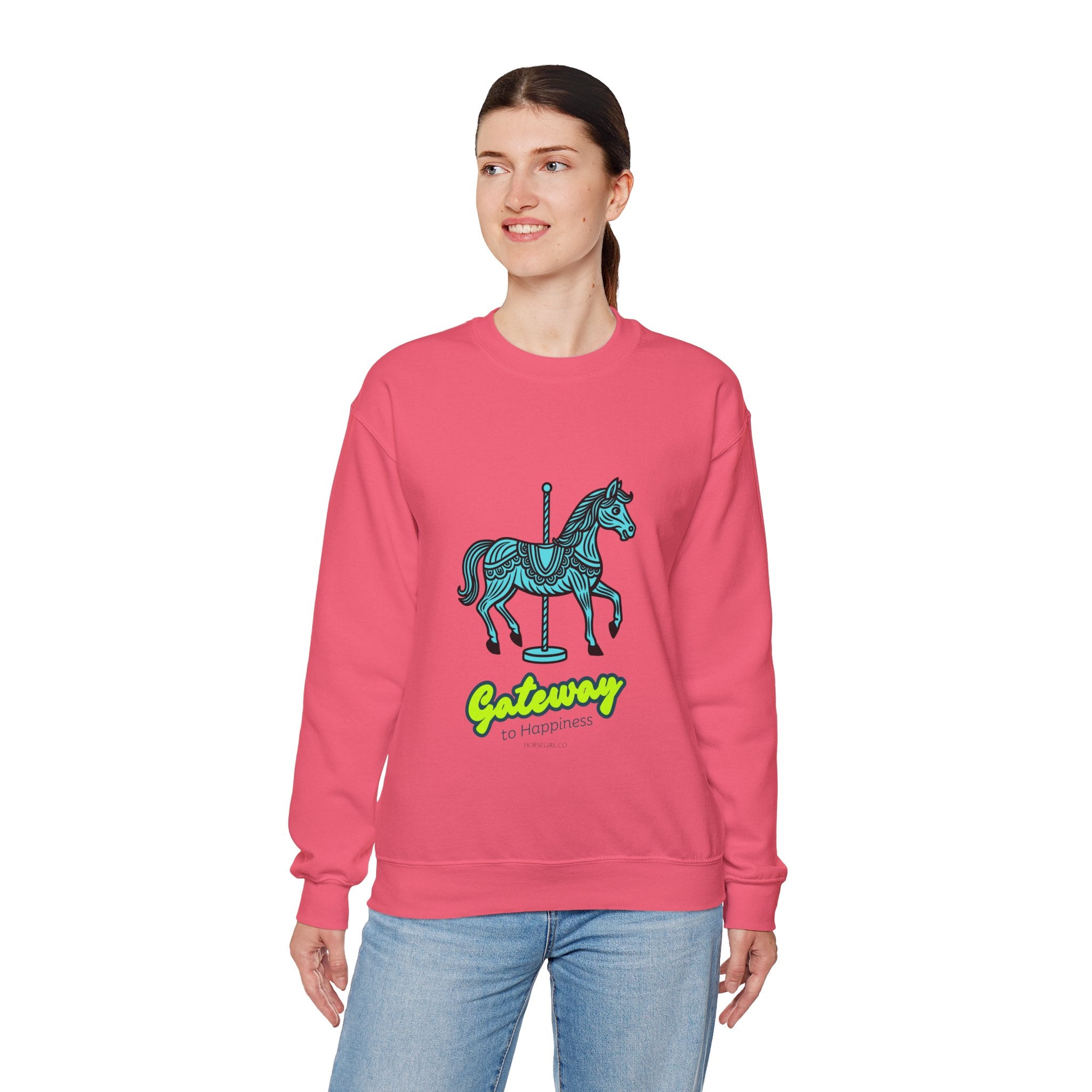 Carousel Horse Sweatshirt — "Gateway to Happiness" Graphic Crewneck