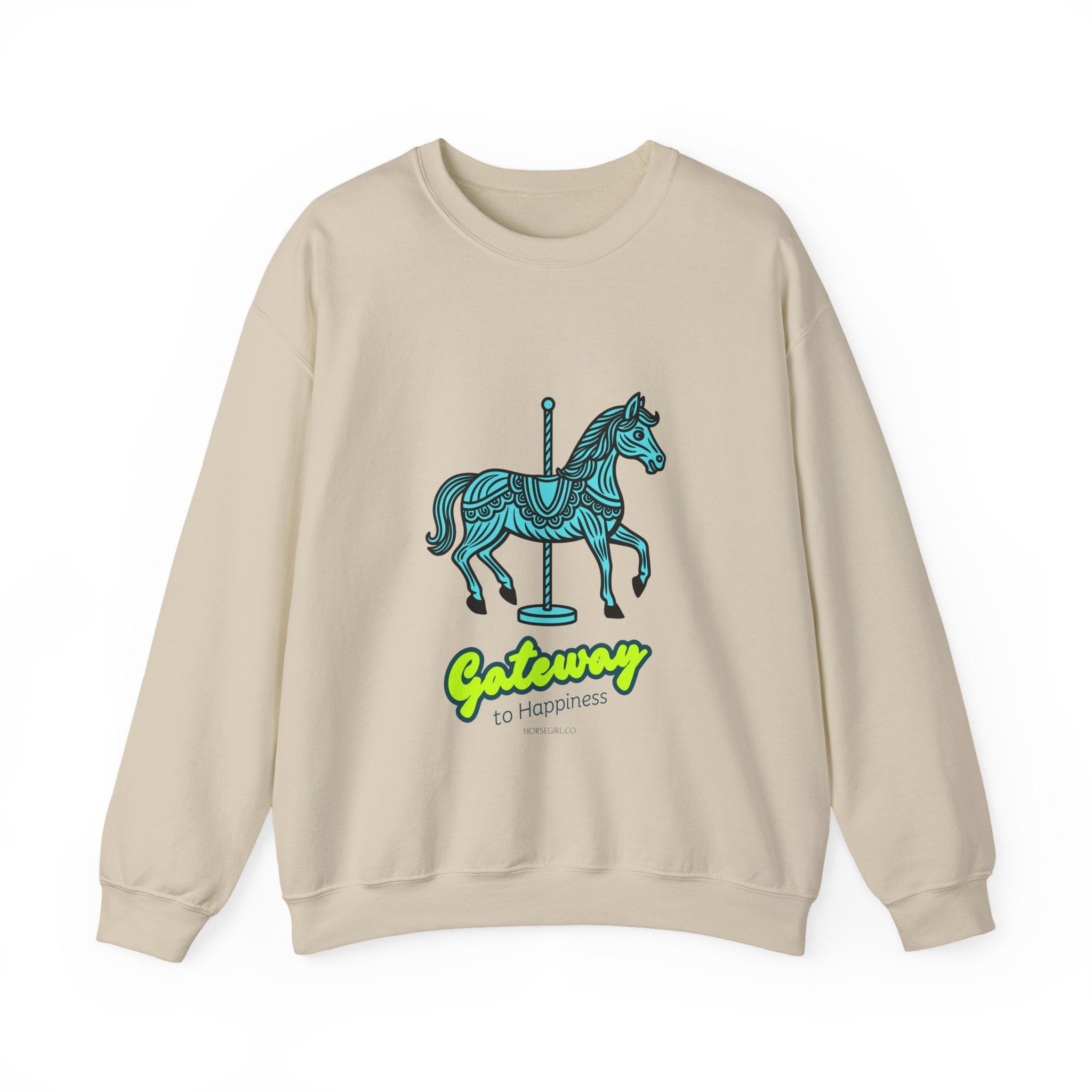 Carousel Horse Sweatshirt — "Gateway to Happiness" Graphic Crewneck
