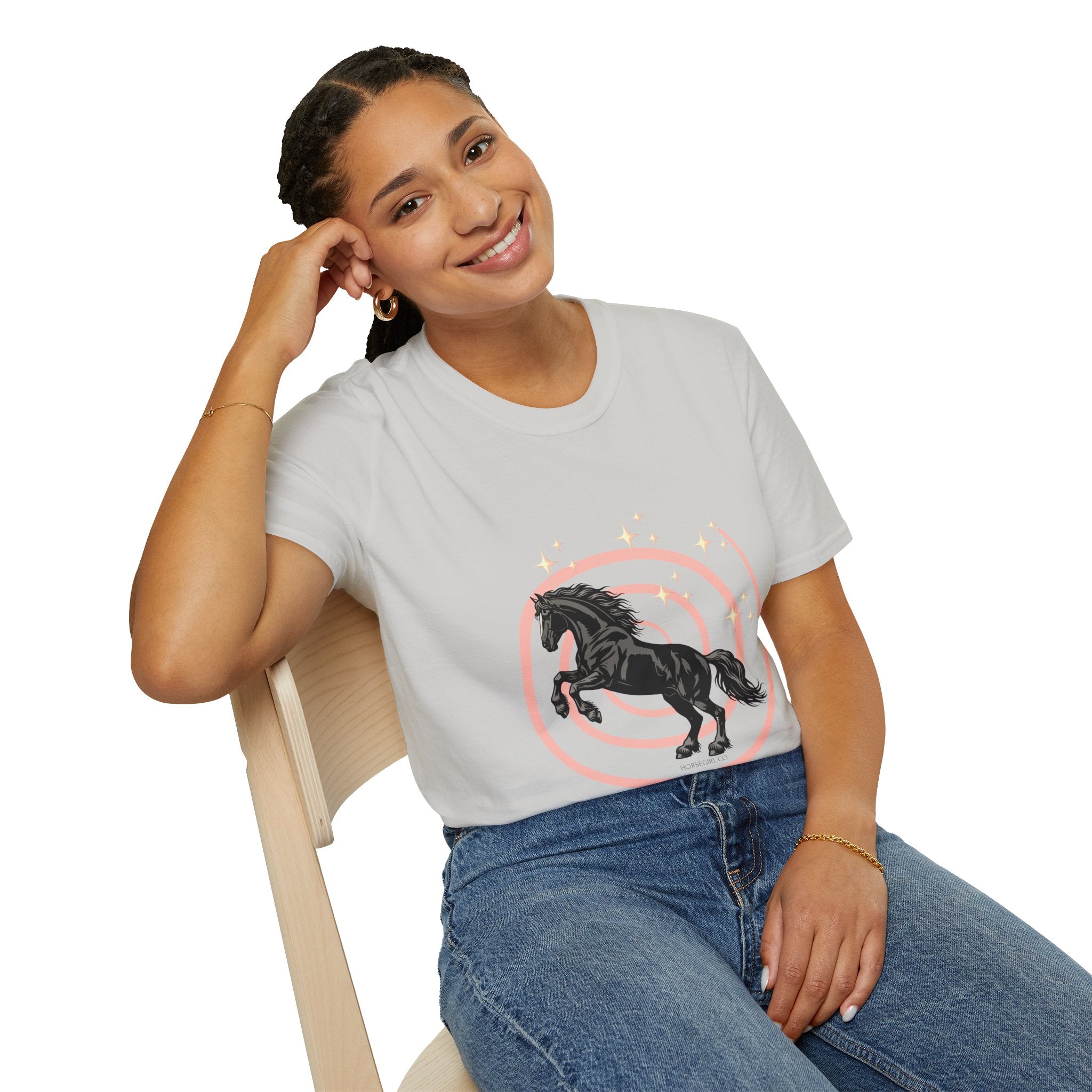 Black Horse Graphic T-Shirt — Majestic Stallion Retro Circle Design