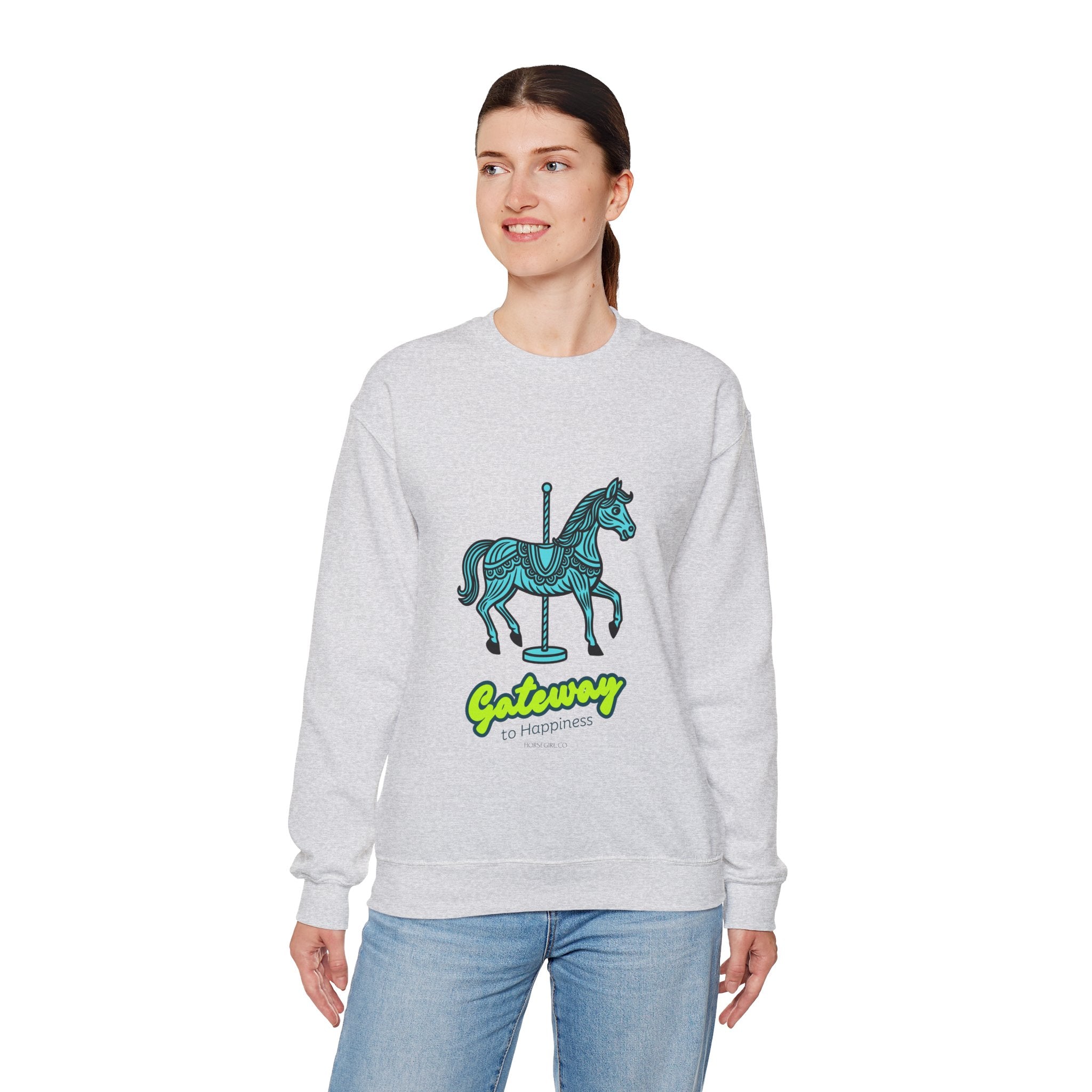 Carousel Horse Sweatshirt — "Gateway to Happiness" Graphic Crewneck