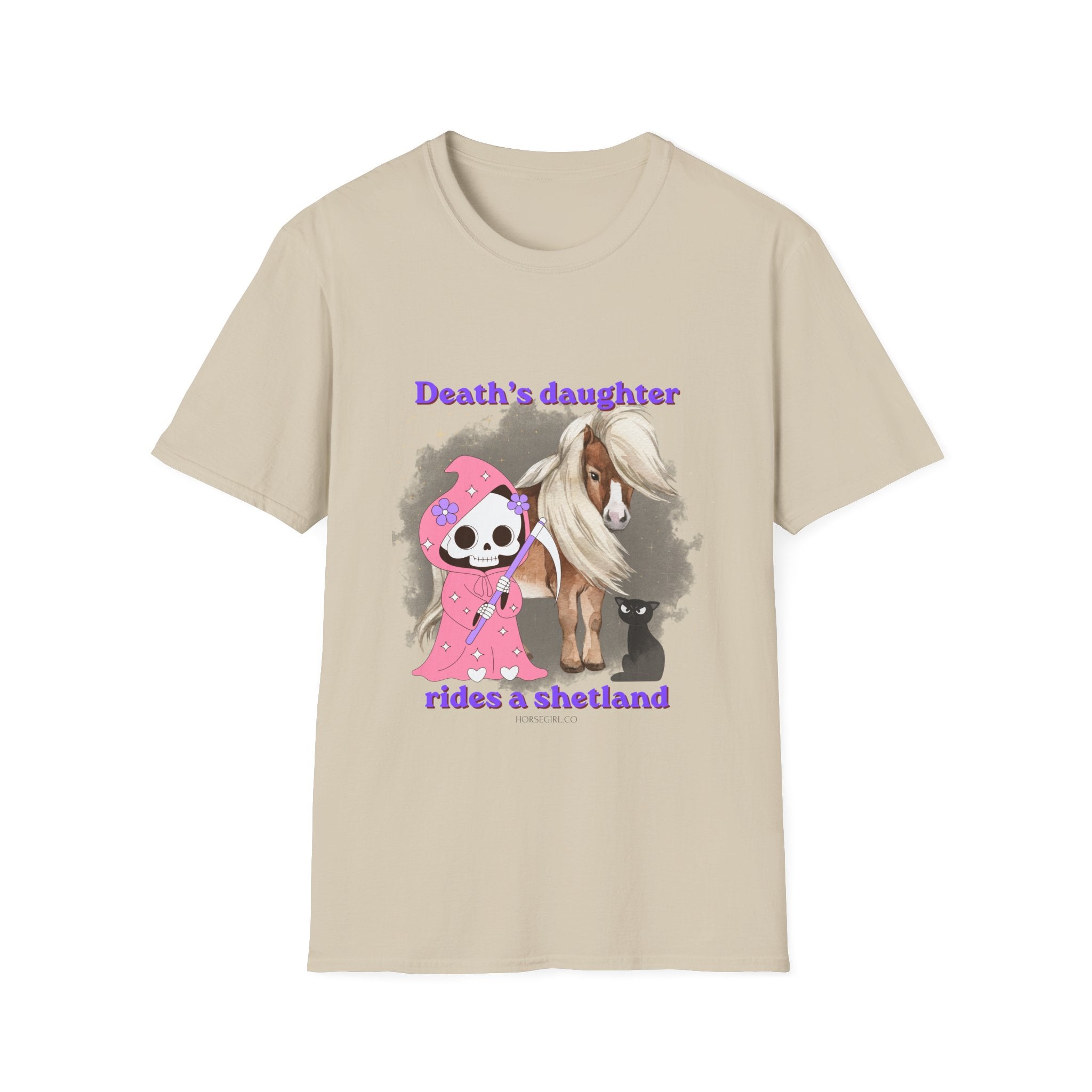 Death's Daughter Rides a Shetland T-Shirt — Cute Grim Reaper and Shetland Pony T Shirt for Women