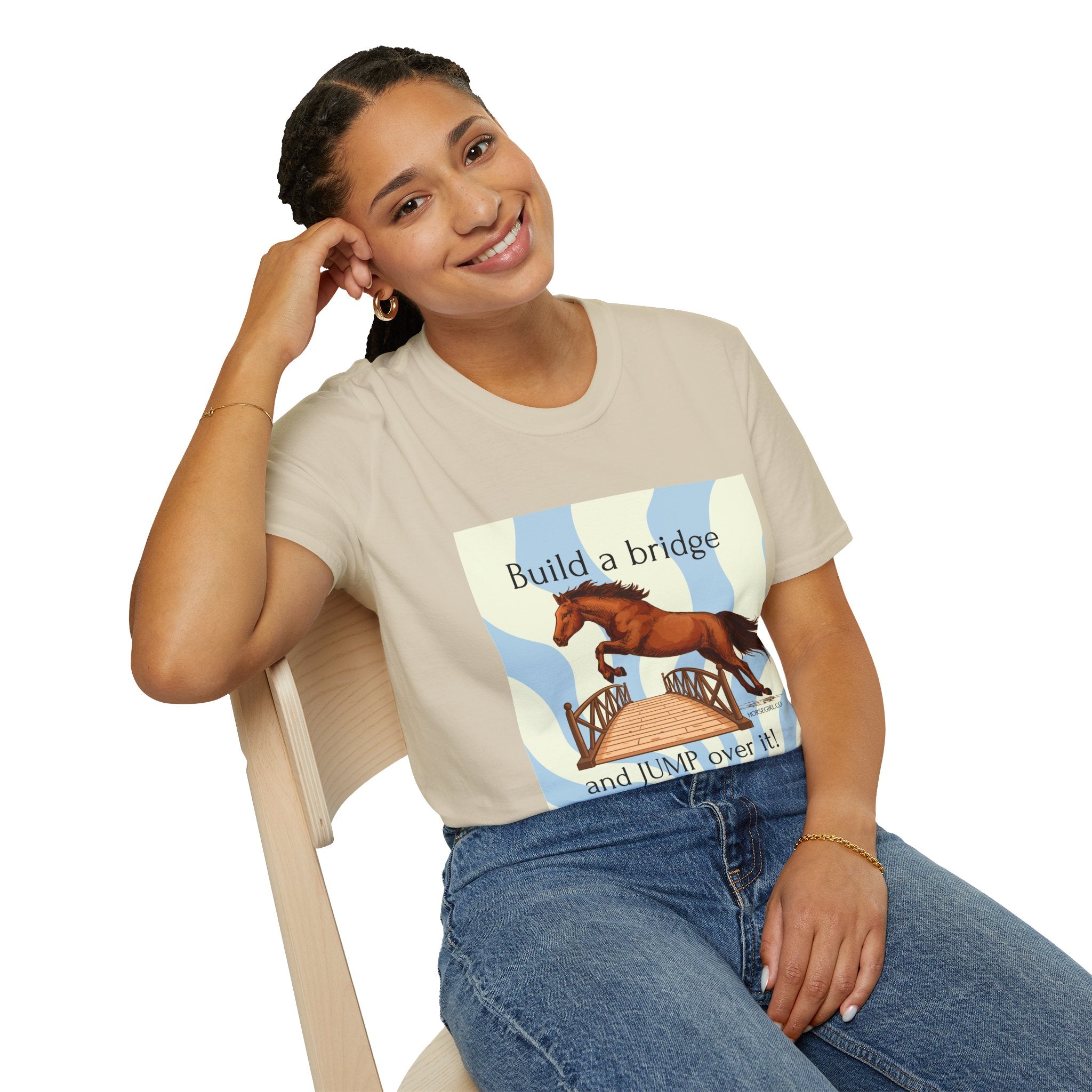 Horse Jumping T-Shirt — "Build a bridge and JUMP over it!" Equestrian Tee