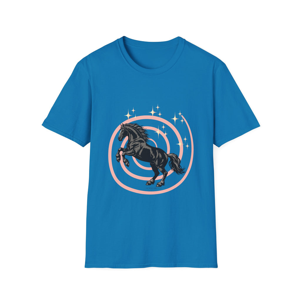 Black Horse Graphic T-Shirt — Majestic Stallion Retro Circle Design