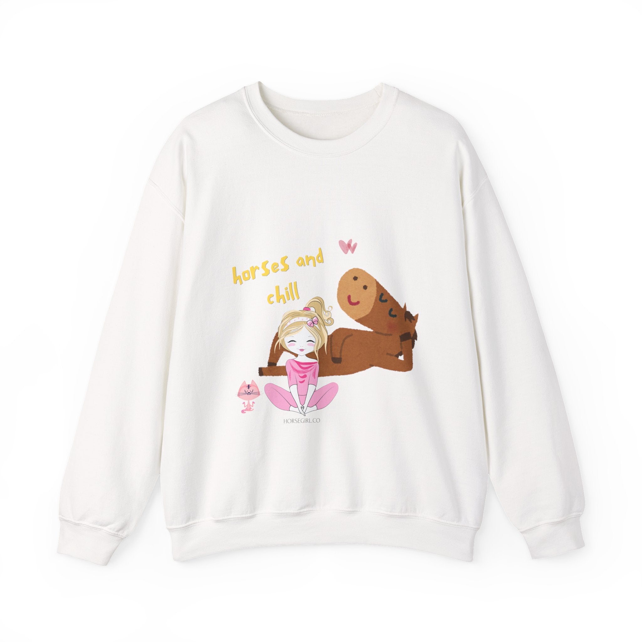 Horses and Chill Crewneck Sweatshirt — Cute Girl & Horse Graphic