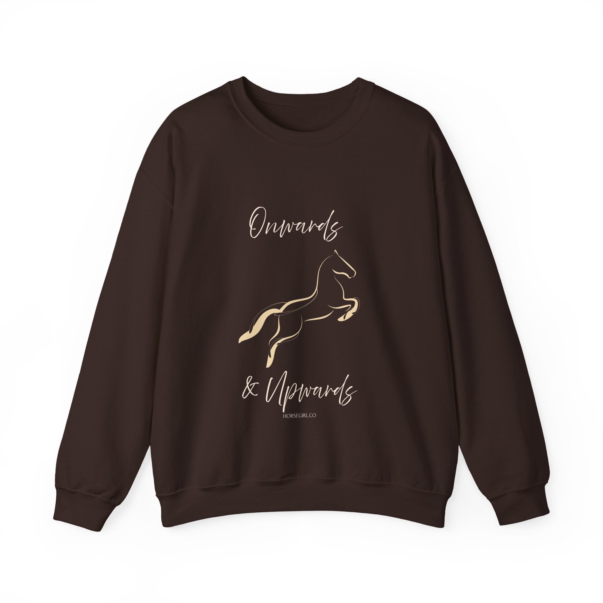 Minimal Gold Horse Outline Crewneck Sweatshirt - Motivational text - Onwards and Upwards