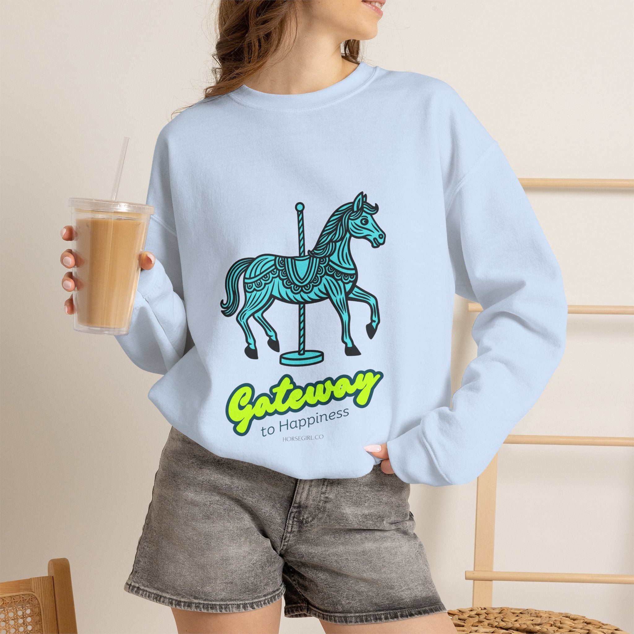 Carousel Horse Sweatshirt — "Gateway to Happiness" Graphic Crewneck